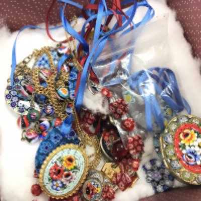 Millifori collection and necklaces , two brooches, pill boxes . Postage category A