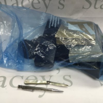 A collection of costume jewellery with a silver pen knife and silver pencil.