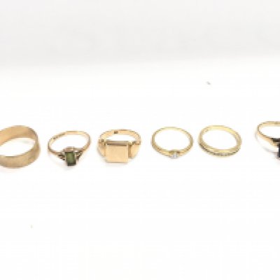 6 9ct gold rings set with various stones. 21.84g