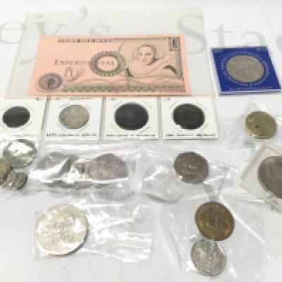 A Small Collection Of Coinage Inc A 1697 William III Shilling. 2 George III Half Pennies (1799.1806) 1754 George II Farthing Etc.