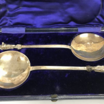 A pair of cased silver spoons hallmarked Sheffield 1875. 175g
