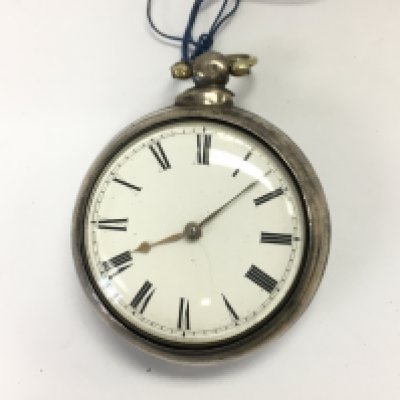 A silver verge pocket watch. Approximately 50 mm case and 170g.