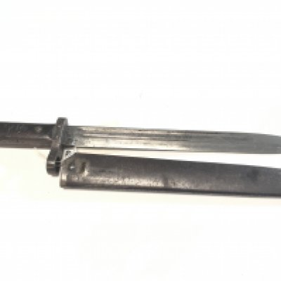 An Austrian Imperial German bayonet possible an early M84 model with wood grip steel scabbard some marks to the blade.