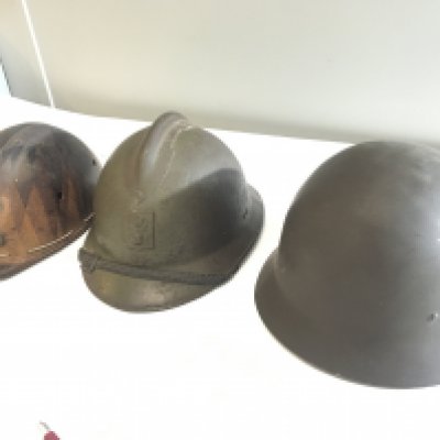 A French Military Fireman helmet a Vintage Miners helmet and a Swedish military helmet (3)