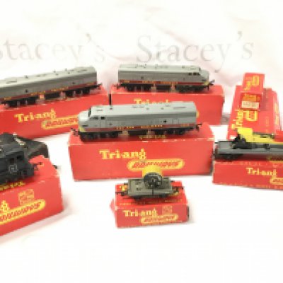 A Collection of Boxed Tri-Ang Track. Coaches And Locomotives.
