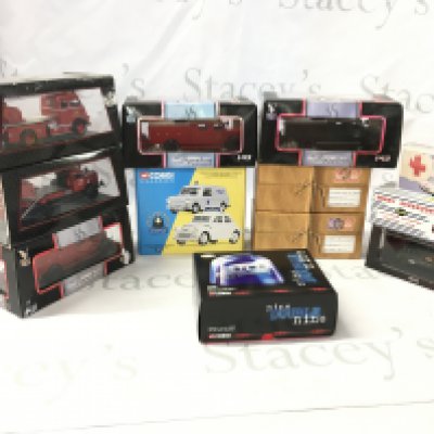 A collection of boxed emergency services diecast vehicles. Manufacturers include Corgi..ROAD..Dinky etc. No reserve