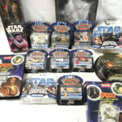 A Collection Of Various Star Wars Toys Including Disney Racers. Galactic Hero&rsquo;s. Tazos etc.