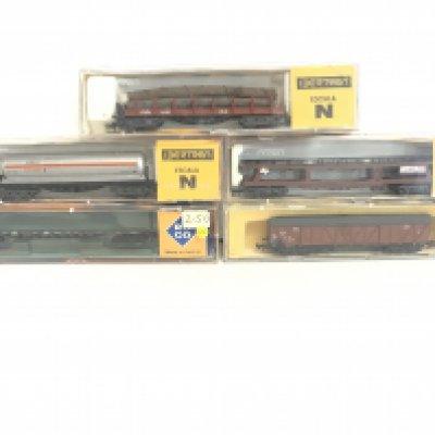 5 Boxed N Gauge Wagons Including Inertren. Minitrix And Roco. No Reserve.
