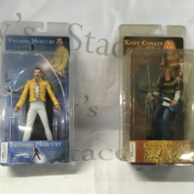 2x sealed action figures featuring Freddie Mercury and Kurt Cobain. No reserve