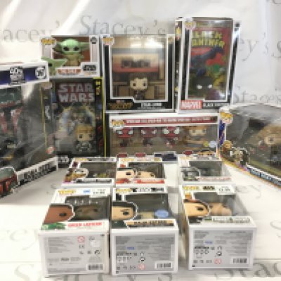 A collection of 13 boxed Funko Pop Bobblehead figures featuring some special edition including a large Boba Fett 367 Star Wars 40th Anniversary of Empire Strikes Back&hellip;and others. No reserve