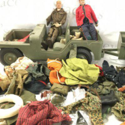 A Collection of Playworn Action Men And Accessories. Including American Figure.