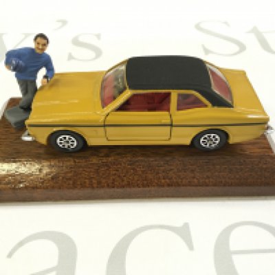 A Rare Corgi Ford Cortina Gxl #313 on wooden Base. Given to Dealerships. With Graham Hill Figure.