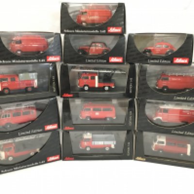 A Collection Of Boxed Schuco Fire Engines Mostly Volkswagen.
