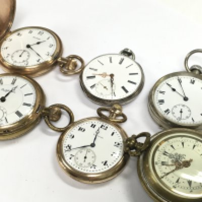 Six various vintage pocket watches including Waltham, California, Cyma etc. this lot cannot be posted