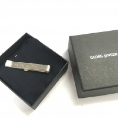 A boxed Georg Jensen Peter Heering silver tie clip, postage category A