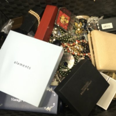 A large collection of costume jewellery including necklaces, brooches, no reserve