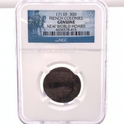 1711-D French Colonies New World Hoard 30 Deniers (Mousquetaire) with NGC barcode. (B)