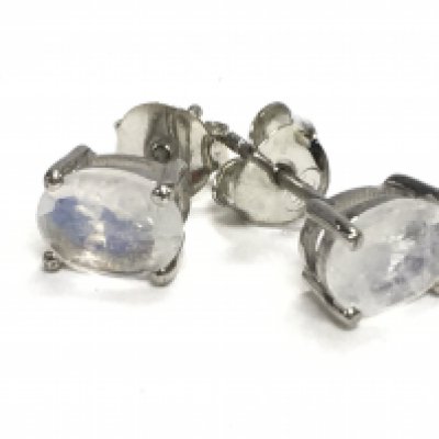 Pair of rainbow moonstone studs in silver. Postage category A.