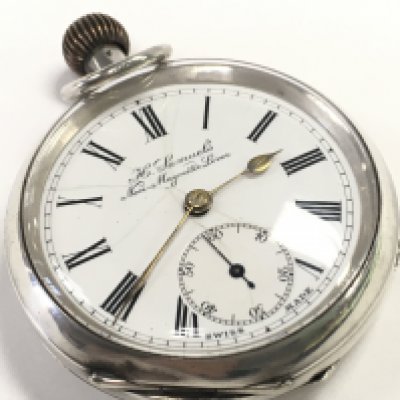 A H Samuels silver pocket watch, seen working. This lot cannot be posted
