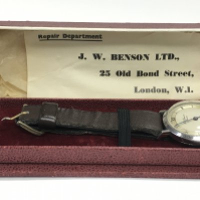 A boxed gents J.W. Benson wristwatch, seen working. Postage category A