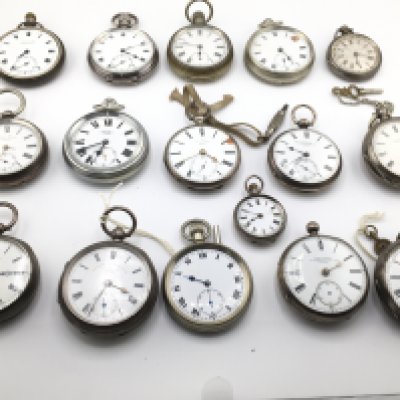 A large collection of of assorted pocket watches the majority are silver cased. Postage B