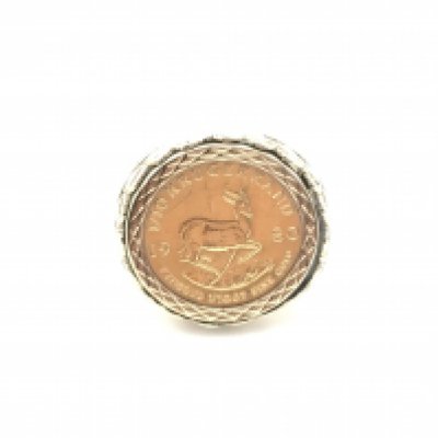 A 9ct gold ring set with a 1980 1/10oz gold krugerrand. Size N and 7.64g