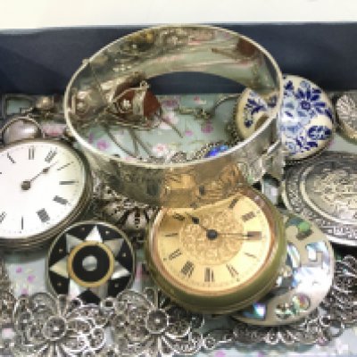 A collection of mixed jewellery including a silver bracelet, brooch, pendant, a Thomas Sabo silver necklace and pendant, silver cased pocket watch etc. Postage category B