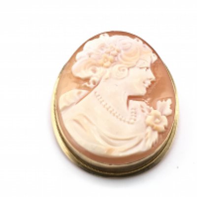 A Cameo brooch set in unmarked gold the cameo a side profile of an elegant lady.