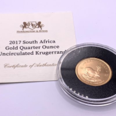 2017 South African Gold 1/4 ounce uncirculated krugerrand. (A)