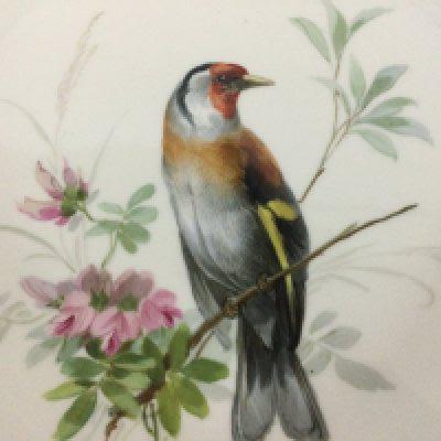 A Meissen plate decorated with birds butterflies flowers and foliage.