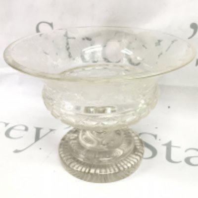 A cut glass and wheel etched late Victorian bowl , with floral decoration. This lot cannot be posted