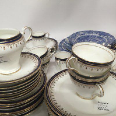 A collection of Spode blue and white plates and an Aynsley bone china tea and coffee set.