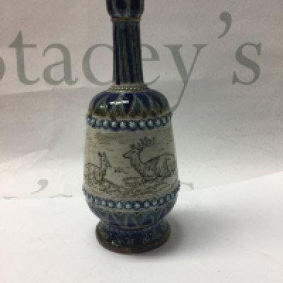 A Doulton Lambeth vase by Florence Barlow.decorated with deer . 17 cm