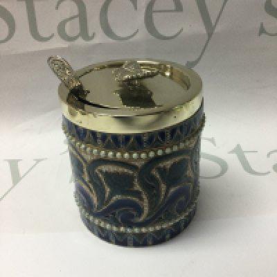 A Doulton Lambeth preserve pot by Edith Lupton the silver plated lid with raised butterfly 10 cm .