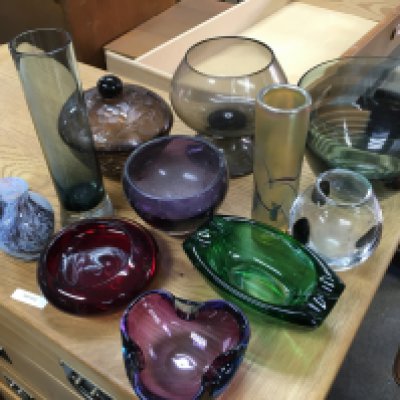 A Collection of Continental glass coloured ware including vases and bowls .