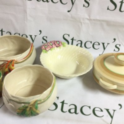 A collection of Clarice cliff bowls, a crocus container. Some damage