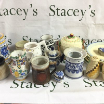 A collection of ceramics including Royal Staffordshire pottery jug & container, Clarice Cliff dishes, Bombay china etc. this lot cannot be posted