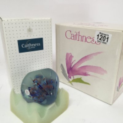A limited edition Caithness paperweights Vigilance limited edition 94/250 with a light stand and boxed glasses.