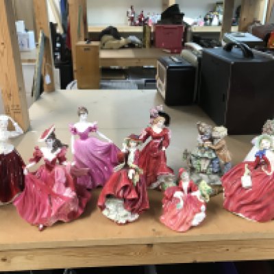 A Collection of Porcelain royal Doulton figures including Top o the hill, Lydia, Autumn breezes etc , Coalport figures and one capodimonte children figure group.
