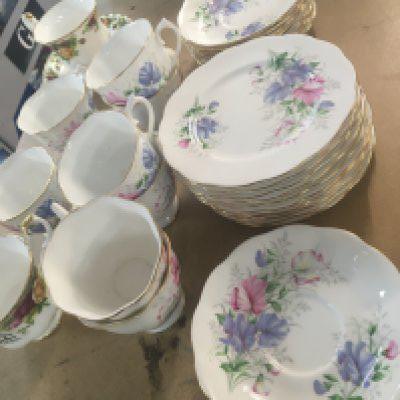 A Royal Albert bone china tea set Frendship sweet Pea pattern eight place setting with extra plates no obvious damage and Royal Albert old English country rose tea cups and saucers