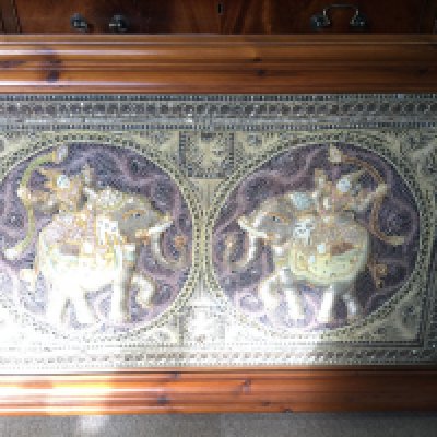 A Framed Indian Raised Embroidery. Approx Length 112CM. Height 71CM.