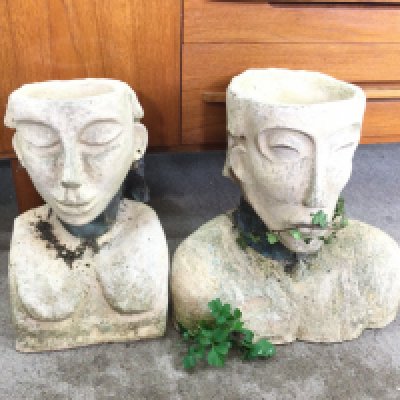 Two Modern Design Sculptured Head Jardinieres. (2).