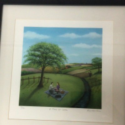 A framed modern British Coloured Lithograph by Paul Horton (b1958) the picture entitled A Time for Love 75/295. Very good condition the reverse with certificate of authenticity. 53x53cm