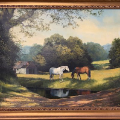 Tony SHEATH (1946 - Present) horses in a meadow. 104cm x 73cm (D)