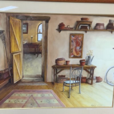 Amanda Clark, 2 well painted watercolour paintings of cottage rooms. 84cm x 70cm / 75cm x 59cm NO RESERVE