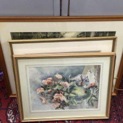 A collection of various framed watercolours including still life flower vase, scenery etc NO RESERVE