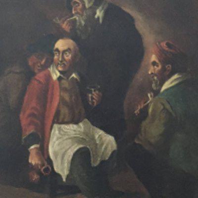 A pair of 19th century Continental oil paintings in gilt frames figures in an interior. (2) 40x45cm