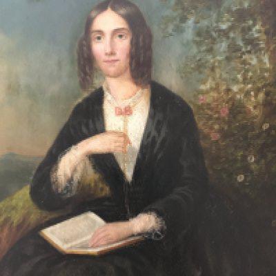 A Victorian oil painting on panel depicting a young lady reading a book unsigned and unattributed.