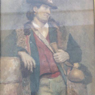 A 19th century watercolour study of a Continental figure holding a hunting horn unsigned and unattributed. 34x41cm