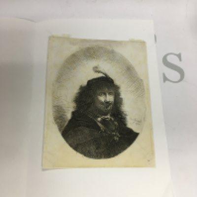 A Rembrandt atinque drypoint etching attributed to chevalier ignace Joseph de claussin.